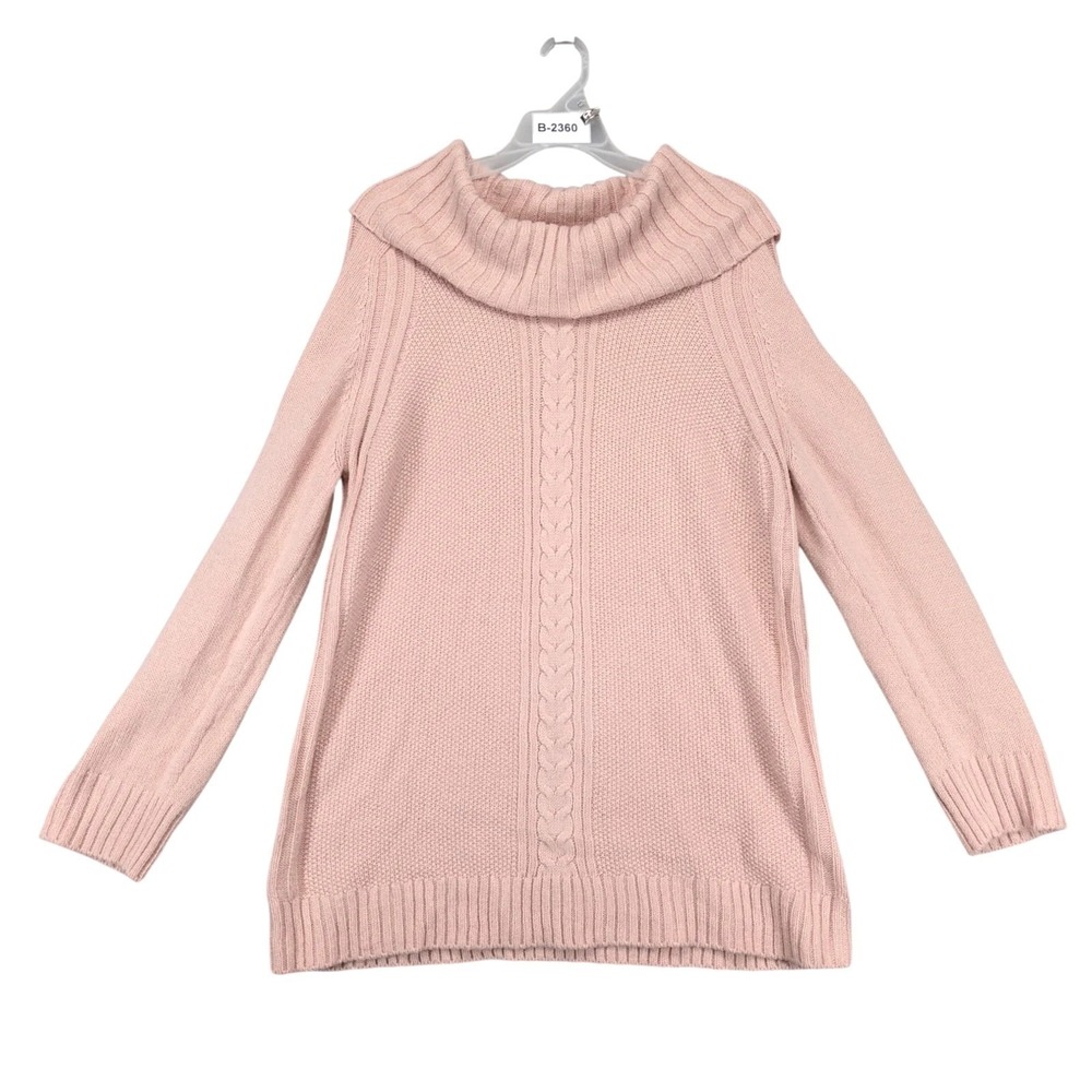 Calvin Klein Pink Pullover Tunic Sweater Womens XL Cowl Neck Cable Knit Coquette
